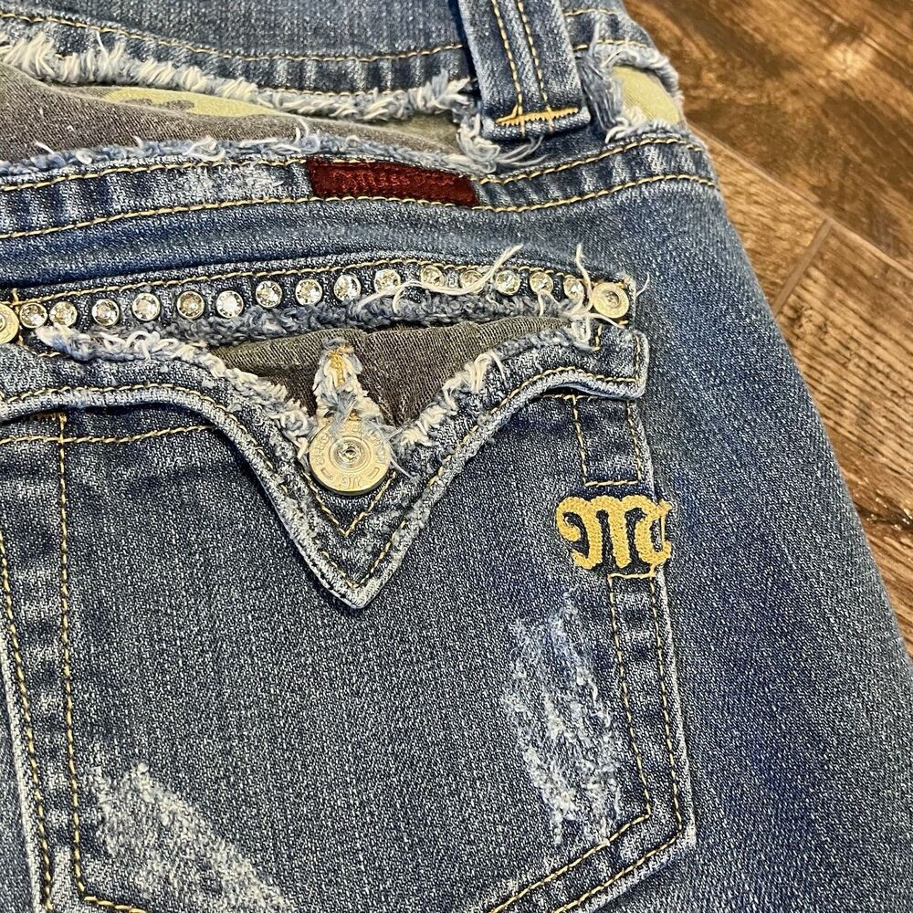 Vintage Miss Me Jeans 31 Low Rise Bootcut Camo Flap Pocket Blue Y2K Special